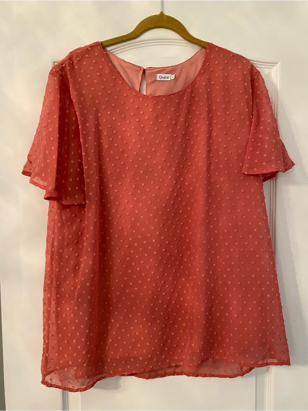 Macy's Coral Dot Flutter Sleeve Blouse